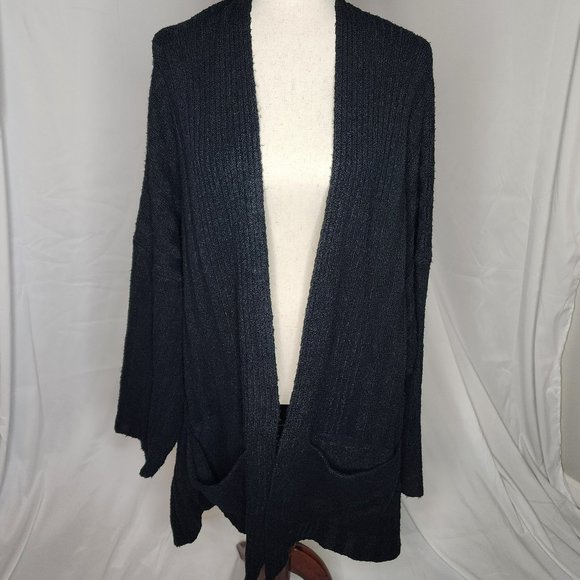 Topshop Long Black Oversized Open Front Cardigan Size 14/XL - Picture 1 of 12